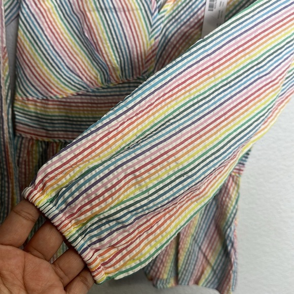 J. Crew V Neck Peplum Top Rainbow Seersucker Long Sleeve Womens Size 00 NWT - Picture 4 of 13
